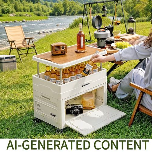 🔥Oferta por tempo limitado - Caixa de armazenamento dobrável para camping com tampa de madeira