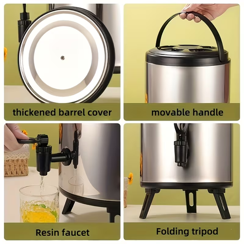 Dispensador Térmico de Bebidas em Aço Inoxidável – Para Água Quente, Café, Chá e Leite – Com Torneira de Bomba – Ideal para Festas (8 L)