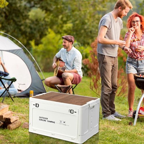 🔥Oferta por tempo limitado - Caixa de armazenamento dobrável para camping com tampa de madeira