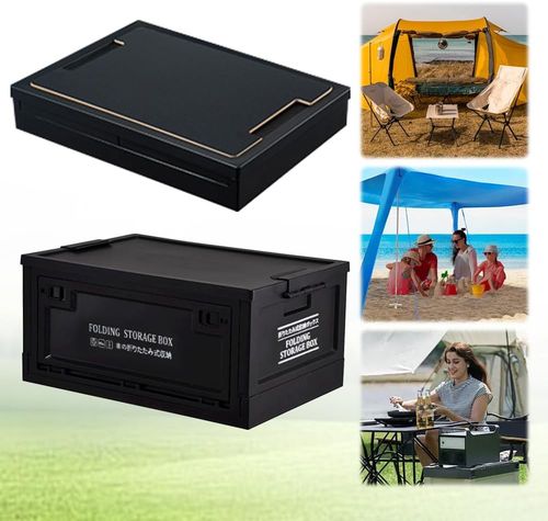 🔥Oferta por tempo limitado - Caixa de armazenamento dobrável para camping com tampa de madeira