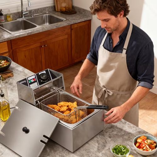 Fritadeira Elétrica Profissional em Aço Inoxidável para Vendas de Rua e Uso Comercial