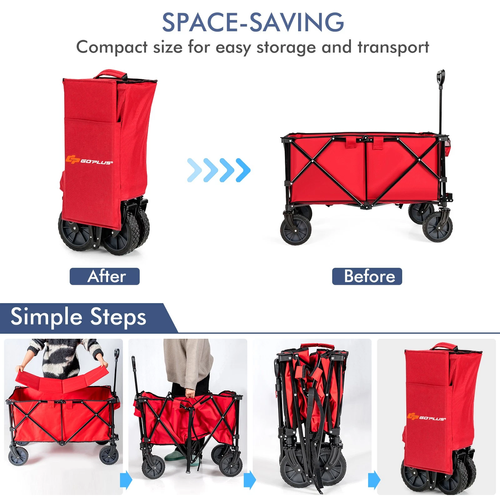 Compact Outdoor Folding Utility Wagon, Black Portable Shopping Cart