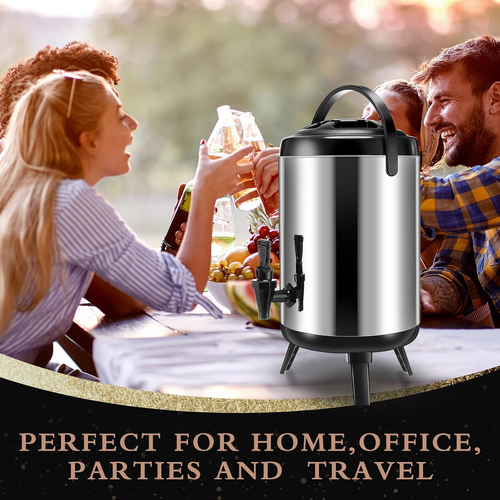 Dispensador Térmico de Bebidas em Aço Inoxidável – Para Água Quente, Café, Chá e Leite – Com Torneira de Bomba – Ideal para Festas (8 L)