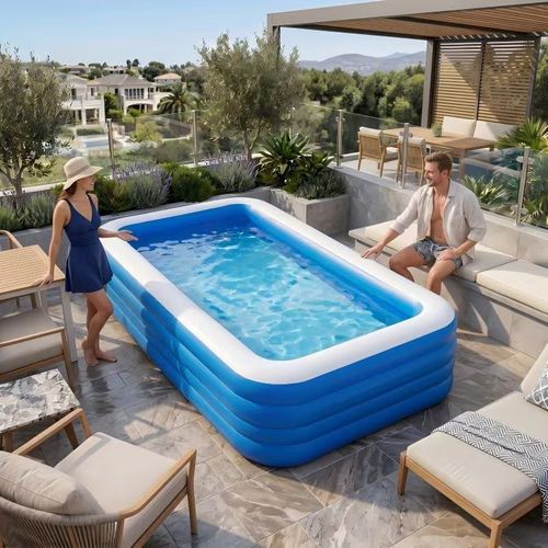 🤳💃🕺 🔎Piscina Insuflável Familiar de 2,6 m – Kit Completo Deluxe (Inclui Bomba Elétrica e Brinquedos Aquáticos Variados)
