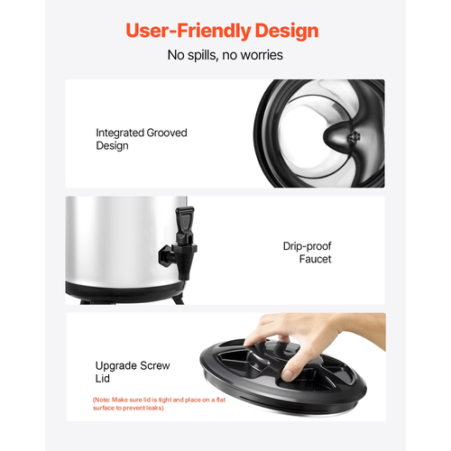 Dispensador Térmico de Bebidas em Aço Inoxidável – Para Água Quente, Café, Chá e Leite – Com Torneira de Bomba – Ideal para Festas (8 L)