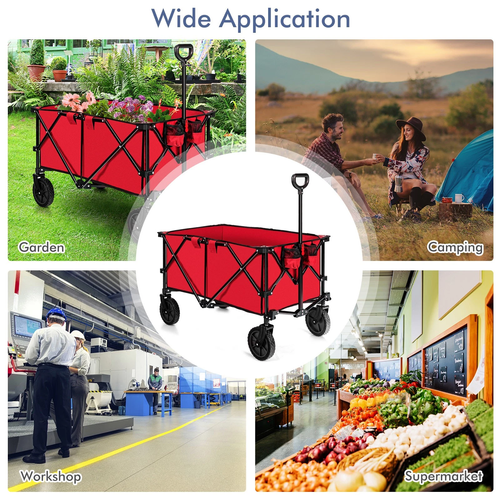 Compact Outdoor Folding Utility Wagon, Black Portable Shopping Cart