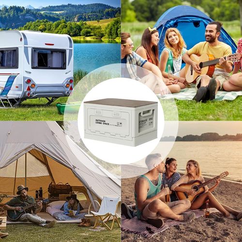 🔥Oferta por tempo limitado - Caixa de armazenamento dobrável para camping com tampa de madeira