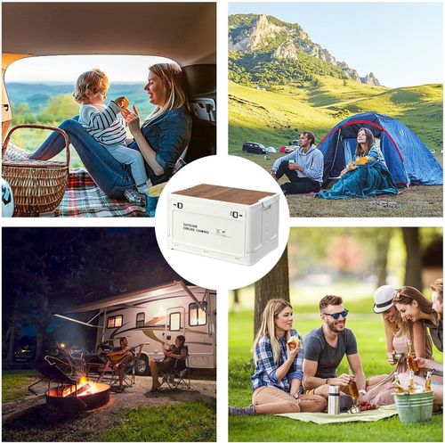 🔥Oferta por tempo limitado - Caixa de armazenamento dobrável para camping com tampa de madeira
