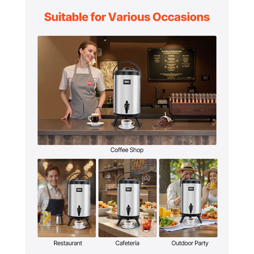 Dispensador Térmico de Bebidas em Aço Inoxidável – Para Água Quente, Café, Chá e Leite – Com Torneira de Bomba – Ideal para Festas (8 L)