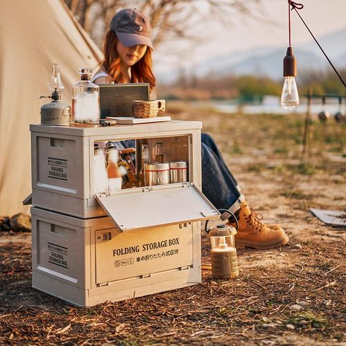 🔥Oferta por tempo limitado - Caixa de armazenamento dobrável para camping com tampa de madeira