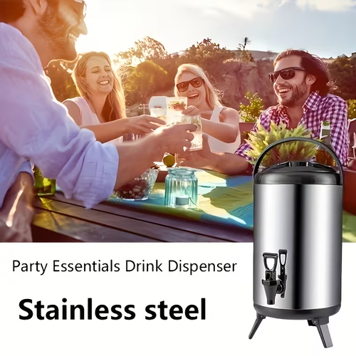 Dispensador Térmico de Bebidas em Aço Inoxidável – Para Água Quente, Café, Chá e Leite – Com Torneira de Bomba – Ideal para Festas (8 L)