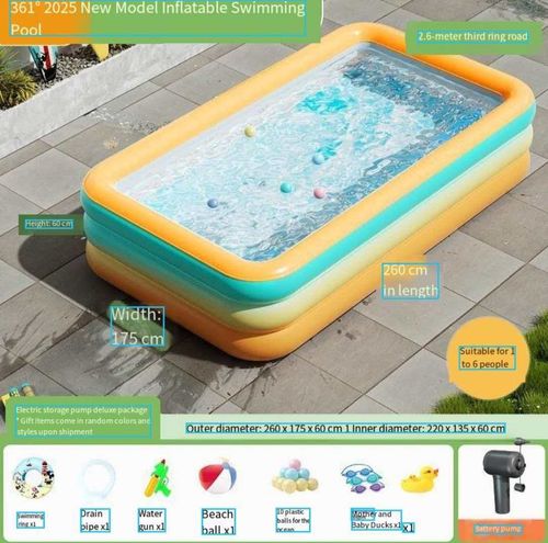 🤳💃🕺 🔎Piscina Insuflável Familiar de 2,6 m – Kit Completo Deluxe (Inclui Bomba Elétrica e Brinquedos Aquáticos Variados)