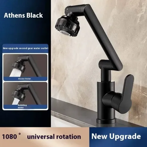 360 Degree Rotating Bathroom Sink Faucet, Matte Black Vanity Tap with Dual Water Outlet Mode