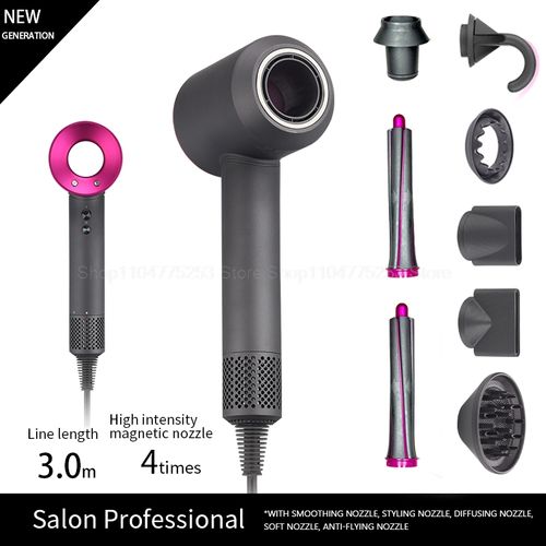 New Generation Professional High Speed Negative Ion Hair Dryer Set with Magnetic Nozzles and Auto Curling Barrels, Salon Hair Styling Tool