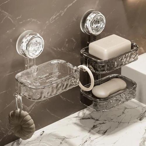 No Drill Double Layer Suction Soap Holder, Wall Mount Draining Soap Dish For Bathroom Kitchen