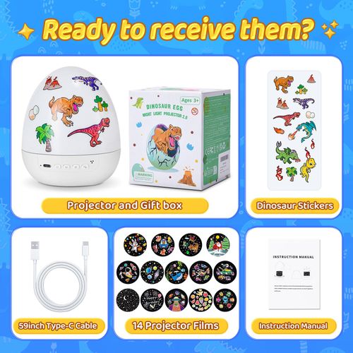 Dinosaur Star Projector Night Light Dinosaur Egg Lamp with Music, Rechargeable Kids Bedroom Projection Lamp, Galaxy Animal Projector Light for Children Birthday Gift, Room Decor, COD Free Shipping, Pay on Delivery