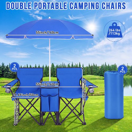 Double Camping Chair with Umbrella Portable Folding Outdoor Chair, Two Person Beach Chair with Sunshade for Camping, Fishing, Picnic, Garden, Travel and Outdoor Relaxing, COD Free Shipping, Pay on Delivery