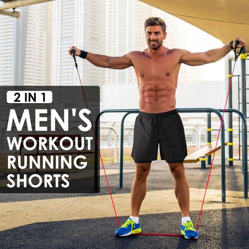 Men's 2-in-1 Running Shorts Quick Dry Gym Sports Shorts with Pocket, Breathable Double Layer Summer Shorts for Fitness, Jogging, Training, Outdoor Sports, 2XL, COD Free Shipping, Pay on Delivery