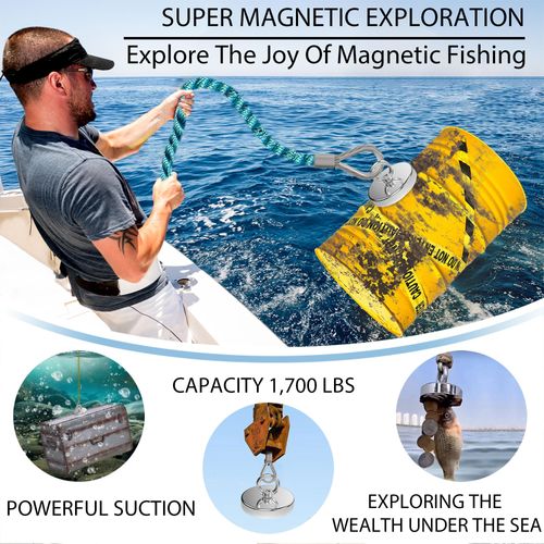 Fishing Magnet Neodymium Salvage Magnet 60mm Round Recovery Magnet with M8 Ring, Max 130kg Pull Force, Strong Magnet for Underwater Metal Recovery, Magnet Fishing, River, Well, Pool, COD Free Shipping, Pay on Delivery