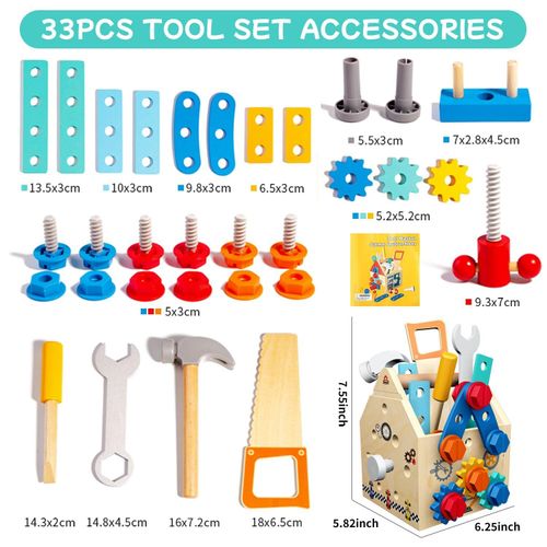 Kids Tool Box Toy Wooden Screw Nut Disassembly Building Set, Children Pretend Play Repair Tool Kit, DIY Assembly Toy, Boys and Girls Learning Game Gift, COD Free Shipping, Pay on Delivery