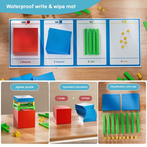 Base Ten Blocks Math Manipulatives Set, Place Value Cubes and Decimal Blocks for Ones Tens Hundreds Thousands, Primary School Math Learning Aid, Number Recognition Within 10000, Classroom and Home Practice, COD Free Shipping, Pay on Delivery