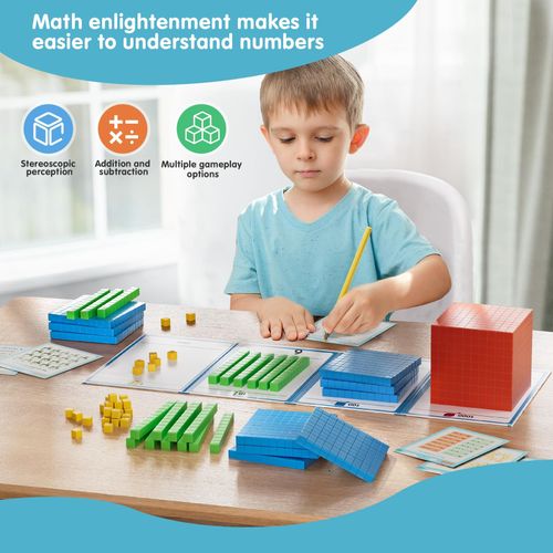 Base Ten Blocks Math Manipulatives Set, Place Value Cubes and Decimal Blocks for Ones Tens Hundreds Thousands, Primary School Math Learning Aid, Number Recognition Within 10000, Classroom and Home Practice, COD Free Shipping, Pay on Delivery