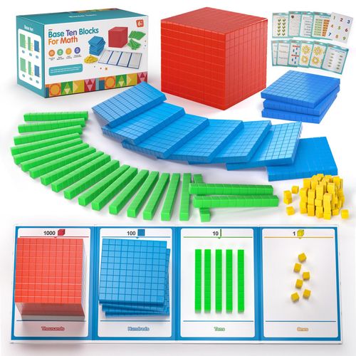 Base Ten Blocks Math Manipulatives Set, Place Value Cubes and Decimal Blocks for Ones Tens Hundreds Thousands, Primary School Math Learning Aid, Number Recognition Within 10000, Classroom and Home Practice, COD Free Shipping, Pay on Delivery