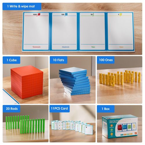 Base Ten Blocks Math Manipulatives Set, Place Value Cubes and Decimal Blocks for Ones Tens Hundreds Thousands, Primary School Math Learning Aid, Number Recognition Within 10000, Classroom and Home Practice, COD Free Shipping, Pay on Delivery