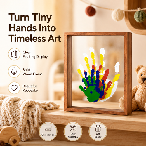 DIY Handprint Picture Frame, Transparent Family Handprint Art Frame with Wooden Frame, Kids Hand Painting Memory Frame, Tabletop Display Frame for Home Decor, Family Gift, Anniversary Gift, COD Free Shipping, Pay on Delivery