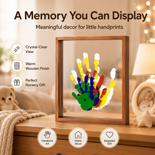 DIY Handprint Picture Frame, Transparent Family Handprint Art Frame with Wooden Frame, Kids Hand Painting Memory Frame, Tabletop Display Frame for Home Decor, Family Gift, Anniversary Gift, COD Free Shipping, Pay on Delivery