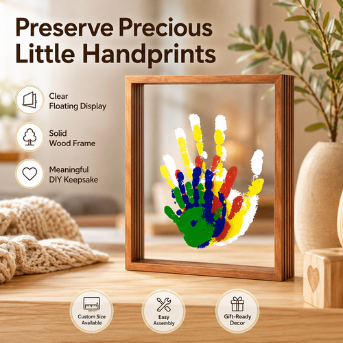 DIY Handprint Picture Frame, Transparent Family Handprint Art Frame with Wooden Frame, Kids Hand Painting Memory Frame, Tabletop Display Frame for Home Decor, Family Gift, Anniversary Gift, COD Free Shipping, Pay on Delivery