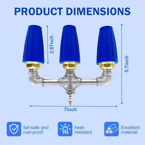 Pressure Washer Turbo Nozzle 4000PSI, 3-Head Rotating Spray Nozzle, Alloy Multi Spray Jet Nozzle for High Pressure Washer, Car Wash, Patio Cleaning, Floor Cleaning, Wall Cleaning, Garden and Outdoor Cleaning, COD Free Shipping, Pay on Delivery