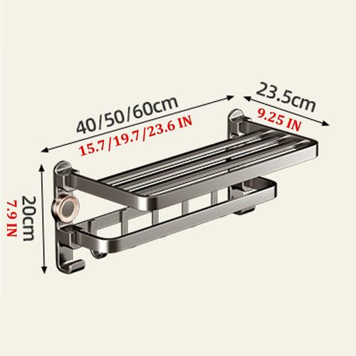 No Drill Bathroom Towel Rack, Gun Grey Aluminum Double Layer Wall Shelf with Hooks, Bathroom Storage Rack for Washroom, Shower Room, Toilet and Bath Towel Hanging, COD Free Shipping, Pay on Delivery