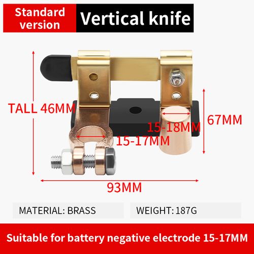 Upgraded Pure Copper Battery Disconnect Switch, Vertical Power Cut Off Isolator for 15-18mm Car Battery Negative Terminal