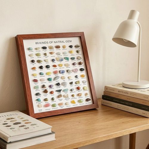 80 Kinds of Natural Gemstone Mineral Specimen Frame, Rock Collection Display Box for Geology Education & Home Decor