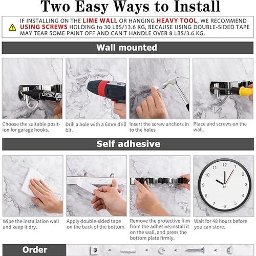 5 Grips Mop Broom Holder Wall Mount, SUS304 Stainless Steel Mop Rack with Hooks, No Drill Cleaning Tool Organizer for Bathroom Garage