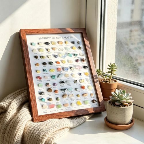 80 Kinds of Natural Gemstone Mineral Specimen Frame, Rock Collection Display Box for Geology Education & Home Decor