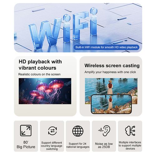 Portable Mini Home Projector With 240° Rotation Stand, Wireless Phone Screen Casting Projector