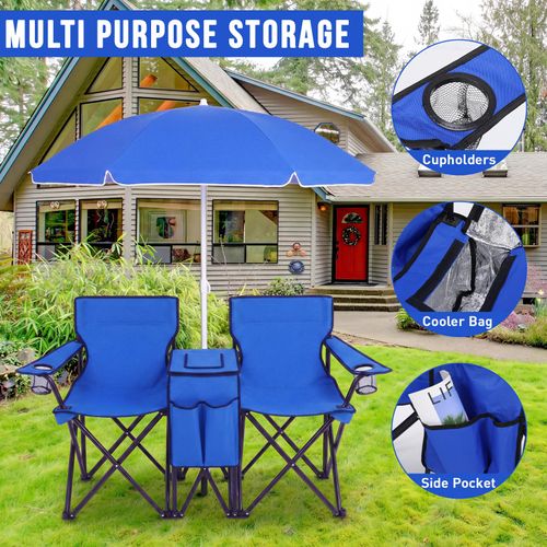 Double Camping Chair with Umbrella Portable Folding Outdoor Chair, Two Person Beach Chair with Sunshade for Camping, Fishing, Picnic, Garden, Travel and Outdoor Relaxing, COD Free Shipping, Pay on Delivery