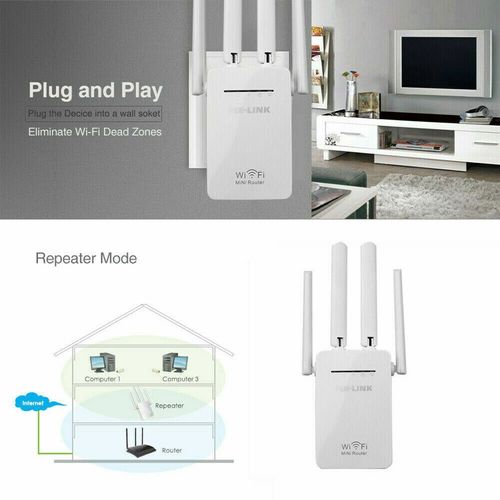 1200Mbps WiFi Range Extender Wireless Signal Booster Repeater with 4 Antennas
