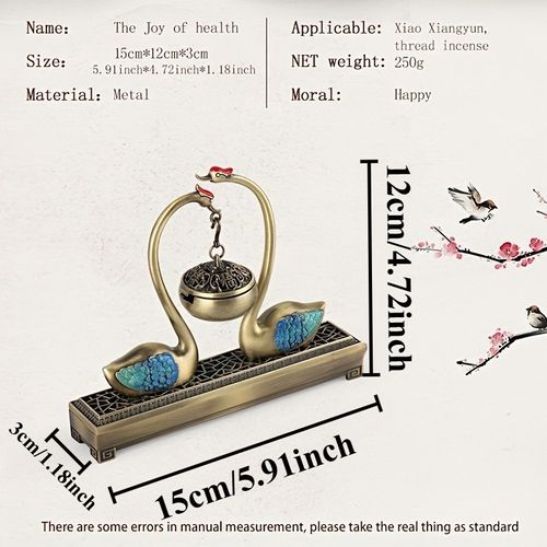 Double Swan Hanging Incense Burner, Vintage Metal Hanging Censer Home Decor Ornament