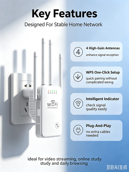 4 Antennas WiFi Range Extender UK Plug, Wireless Signal Booster Repeater, Support AP/Router Mode for Home Network
