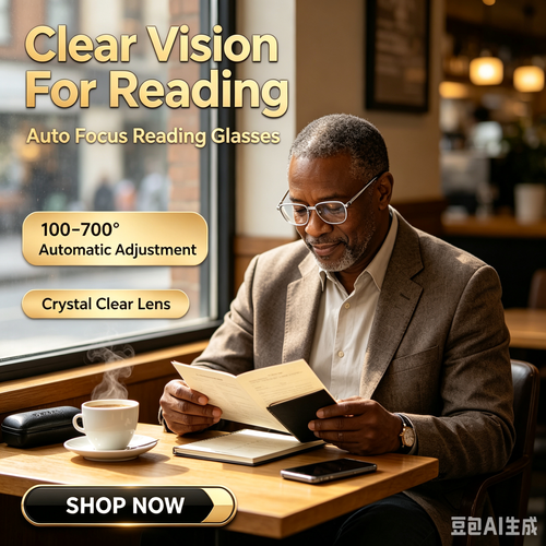 Foldable Auto Focus Reading Glasses, 100-700 Diopters Self Adjustable Presbyopic Glasses, Portable Crystal Lens Eyeglasses with Storage Case for Men Women