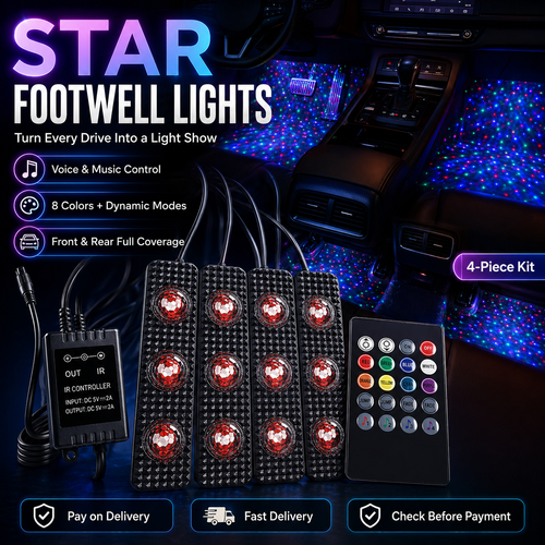 Car Interior LED Footwell Lights 64 Color USB 5V Ambient Floor Lamp, 4PCS car under dash atmosphere light with app control, remote control, music sound sensor, suitable for car footwell, seats, dashboard, night driving decoration, COD Free Shipping, Pay on Delivery