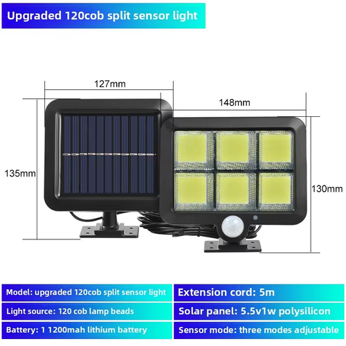 Separated Solar Motion Sensor Light, Outdoor Waterproof LED Flood Light for Garden Yard Garage