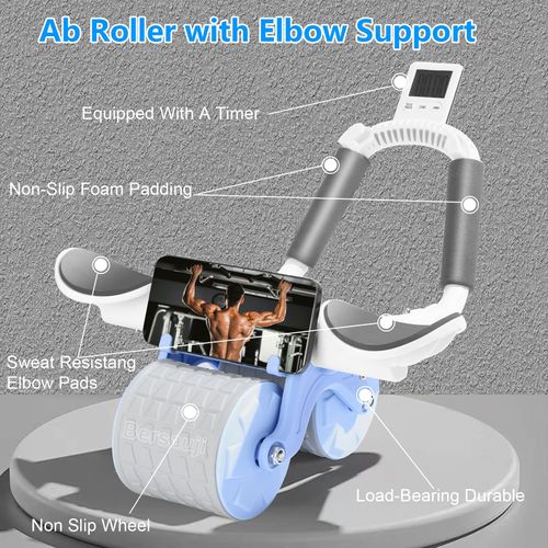 Ab Roller Wheel Automatic Rebound Abdominal Exercise Wheel with Elbow Support, Phone Holder and Timer Option for Home Fitness, Core Training, Waist and Belly Exercise, COD Free Shipping, Pay on Delivery