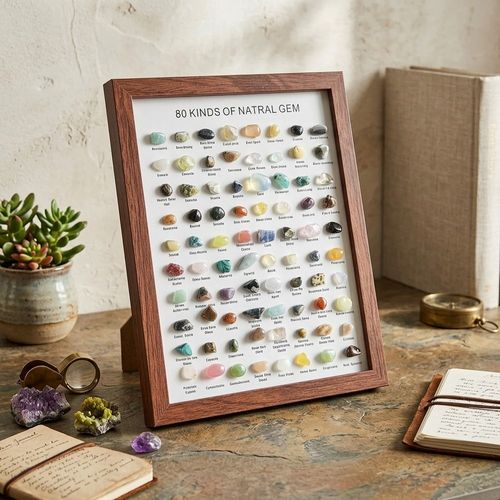 80 Kinds of Natural Gemstone Mineral Specimen Frame, Rock Collection Display Box for Geology Education & Home Decor