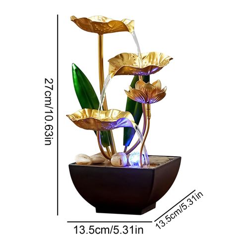 Golden Lotus Tabletop Water Fountain, Indoor Circulating Flowing Water Ornament with LED Light