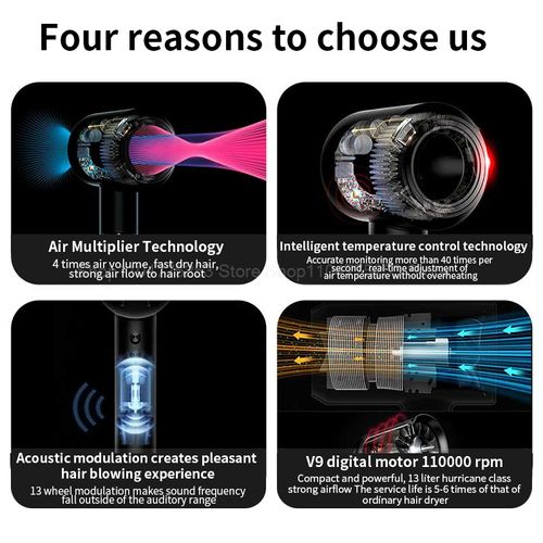 New Generation Professional High Speed Negative Ion Hair Dryer Set with Magnetic Nozzles and Auto Curling Barrels, Salon Hair Styling Tool