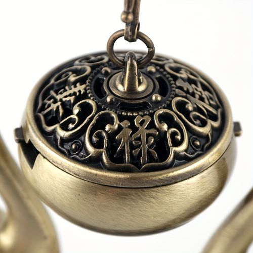 Double Swan Hanging Incense Burner, Vintage Metal Hanging Censer Home Decor Ornament